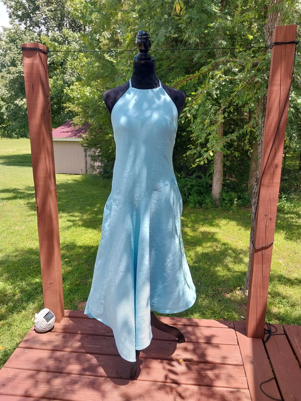 Women's Asymmetrical Halter Midi Dress in Light Blue
